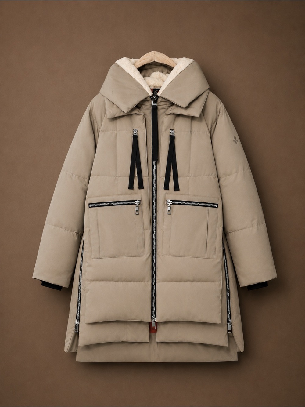 Orolay Beige Duck Down Puffer Jacket Hooded Fleece Lined Side Zip Coat | S | NWT - Picture 2 of 9